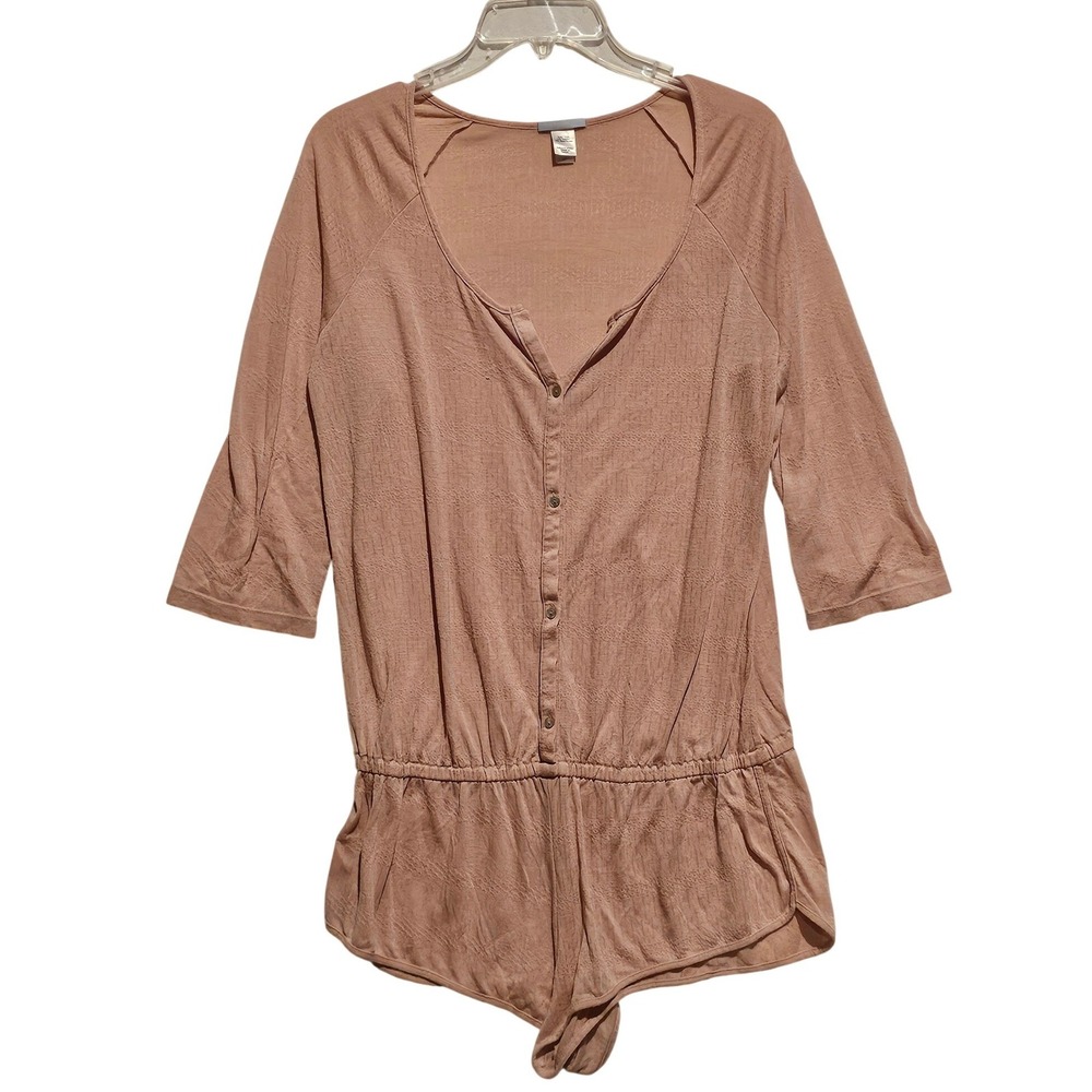 Eberjey Rose‎ Pink Textured Henley Romper Pajamas Sleepwear S P